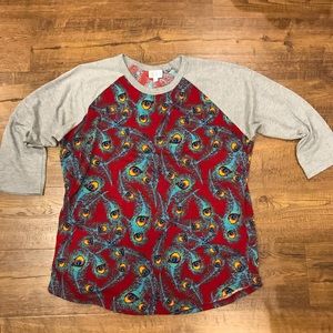 LuLaRoe Randy - Peacock print and gray sleeves